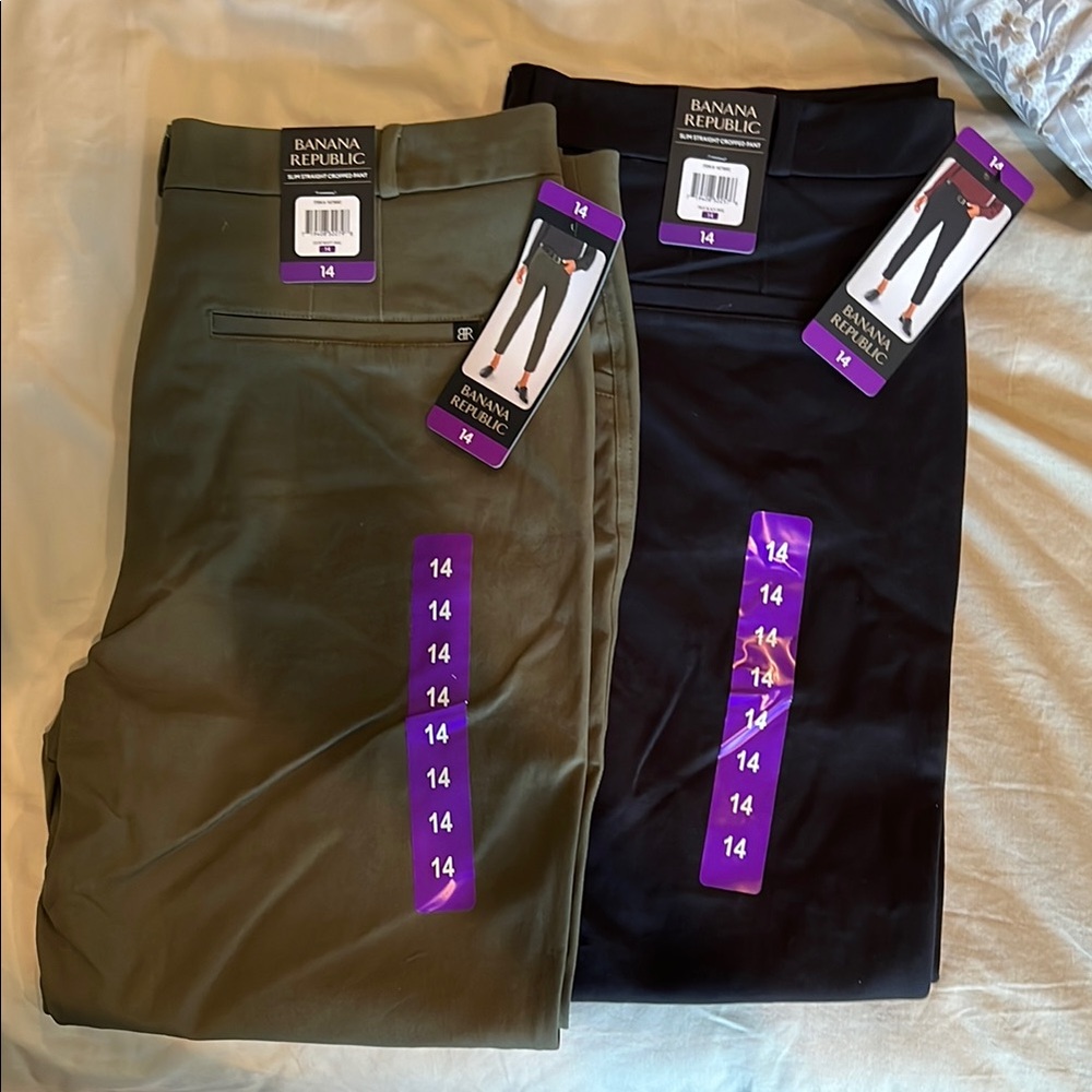 Pair of NWT Banana Republic Navy and Green cropped Chinos (no longer at Costco!)